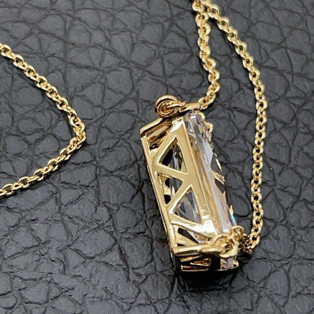 Clear Diamonite East/West Drop Necklace Gold Tone Real Collections Adrienne 17" - Picture 7 of 8